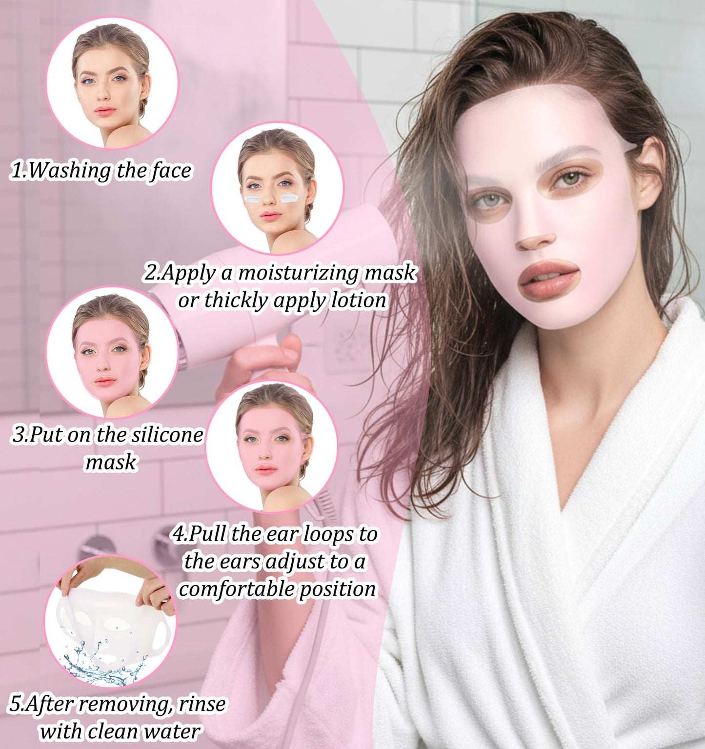 ValueBargain 3Pcs Silicone Facemask Holder Reusable, Silicone Face Mask Holder Firming Facemask Holders for Sheet Masks, Wet Locking Avoid Evaporation Skincare Beauty Tool Pink Gold White