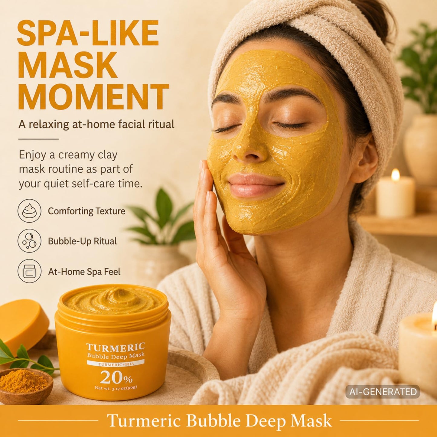 Turmeric Bubble Deep Mask - Oxygenating Clay Mask for Smoothing Skin, Helps Refine Look of Pores, Skin Balancing Facial Care(90g / 3.17 oz) (Turmeric)