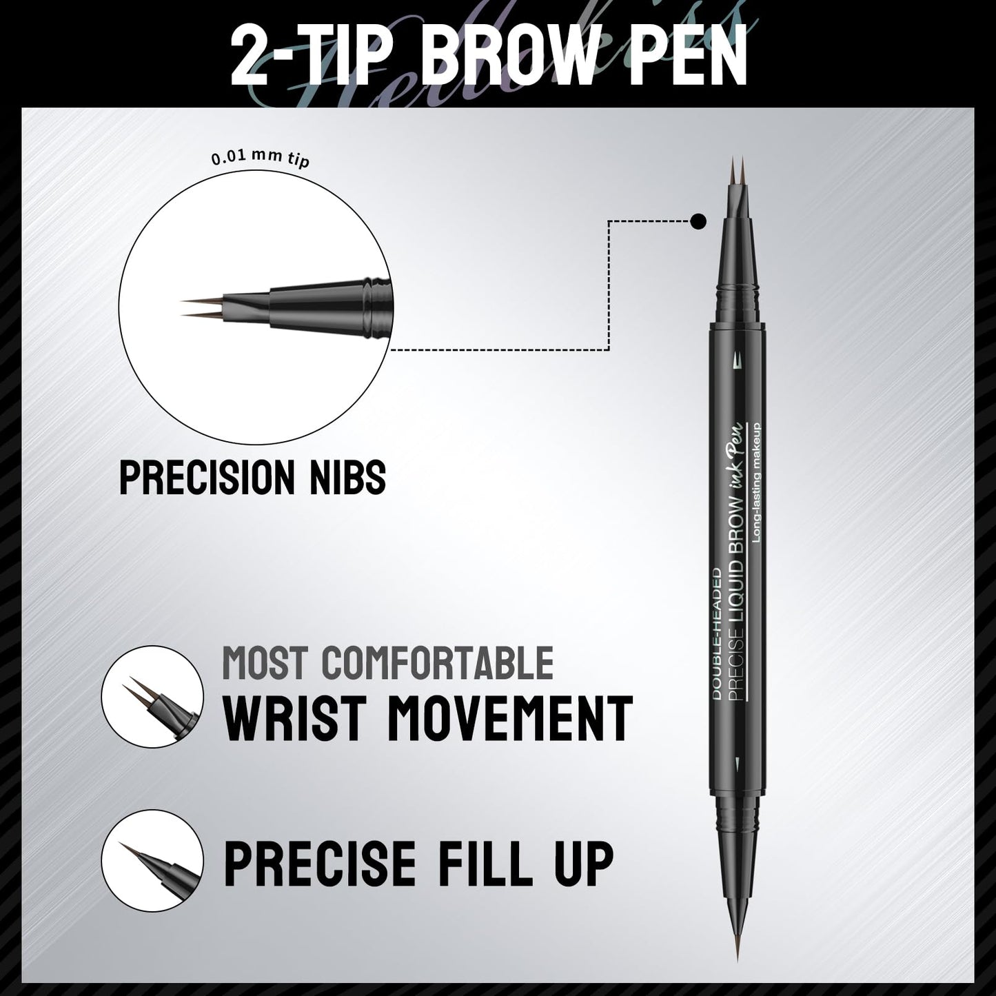 2-in-1 Dual-Ended Eyebrow Pen with 2 Tip brow pen and Precise Brush-Tip,Microblading Eyebrow Pencil,Brow Pen for Natural Waterproof and Long-Lasting Brows (Black brown)