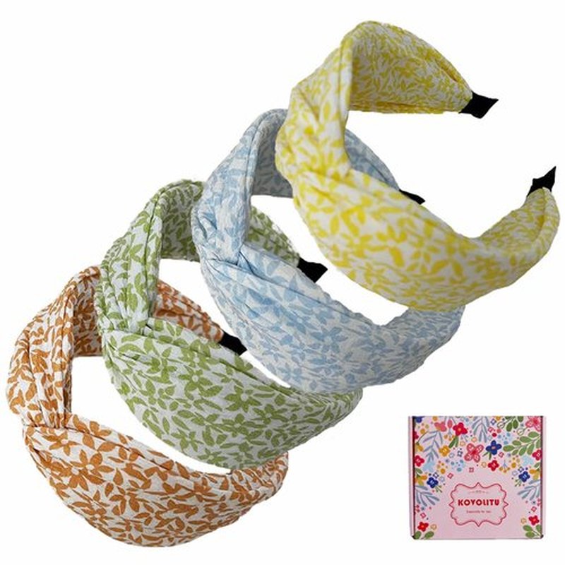 KOVOLITU 4 Pack Small Floral Printed Headbands Wide Knotted Headbands for Women Cross Knot Fashion Hair Bands