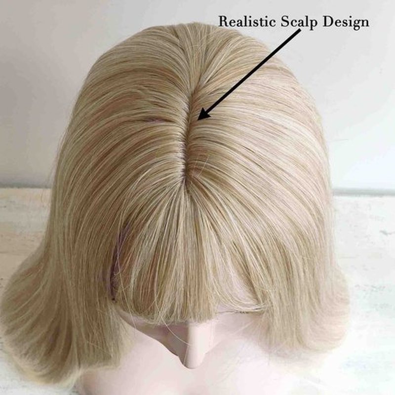 nevermindyrhead Blonde Ombre Long Straight Wig with Fringe Bangs, Heat Resistance Synthetic Wigs for Women 24 Inch