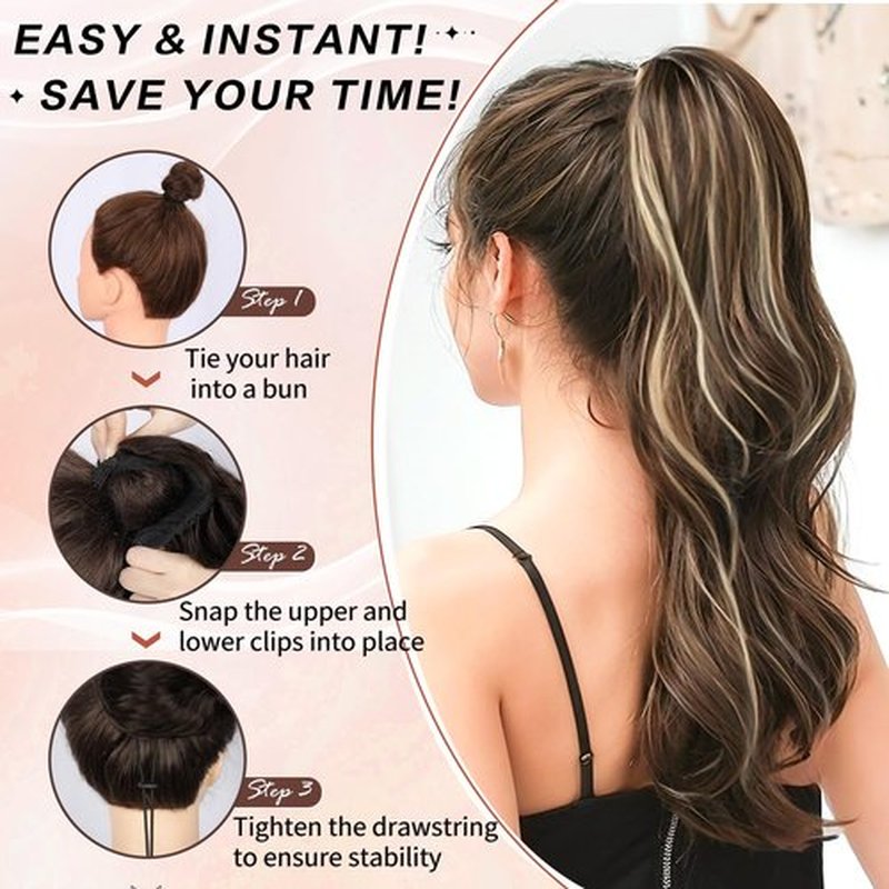 CHRSHN Ponytail Extension, 23 Inch Drawstring Ponytail Extension for Women Long Wavy Layered Pony Tails Hair Extensions Synthetic Clip in Ponytail Hairpiece for Women(8/24)
