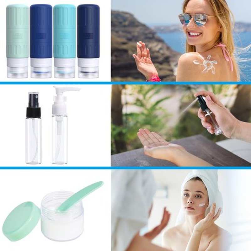 GLAMFIELDS Travel Bottles for Toiletries,TSA Approved 3.3oz Size LeakProof Silicone Toiletry Containers for Shampoo, Conditioner,Easy to Squeeze，Portable Travel Essentials for Lotion(18 Pack) Blue