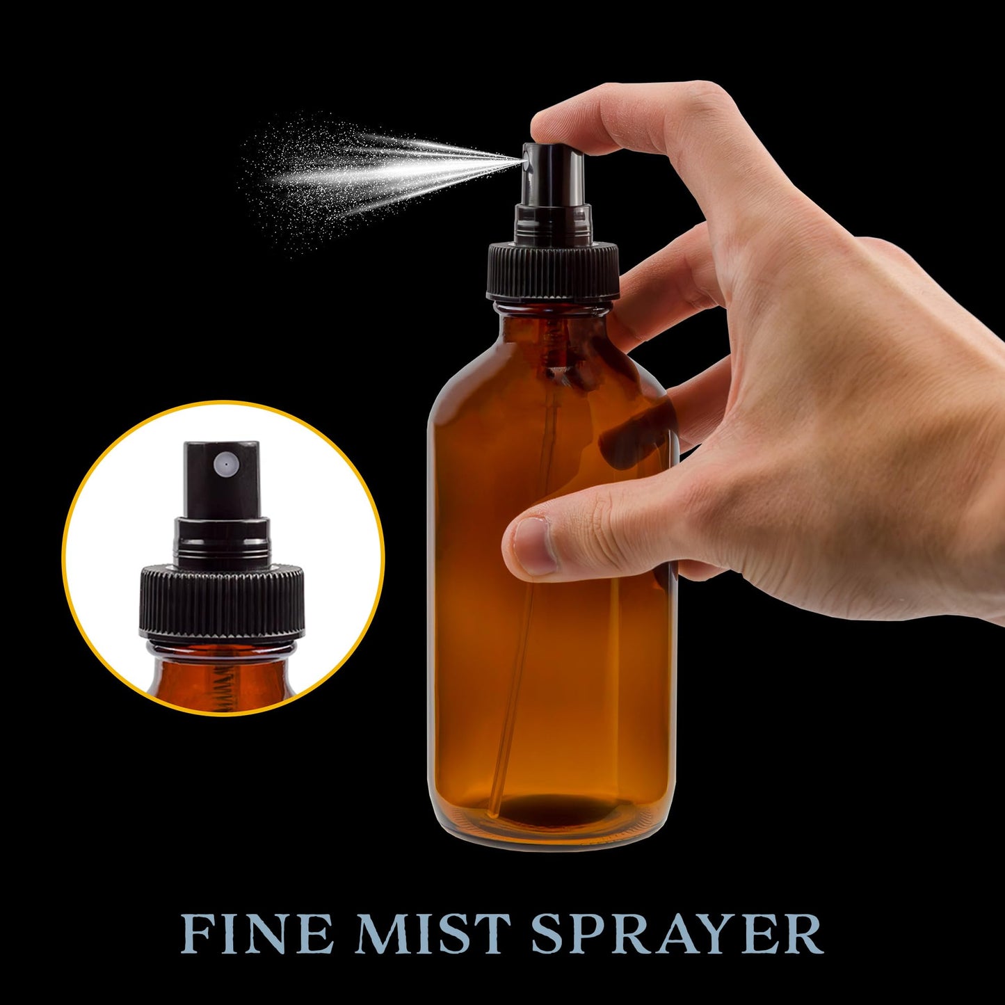 Cornucopia Brands 8-Ounce Amber Glass Fine Mist Spray Bottles (Pack of 4) Boston Round w/Atomizer Spritzers for Aromatherapy Perfume, Cologne, DIY & More