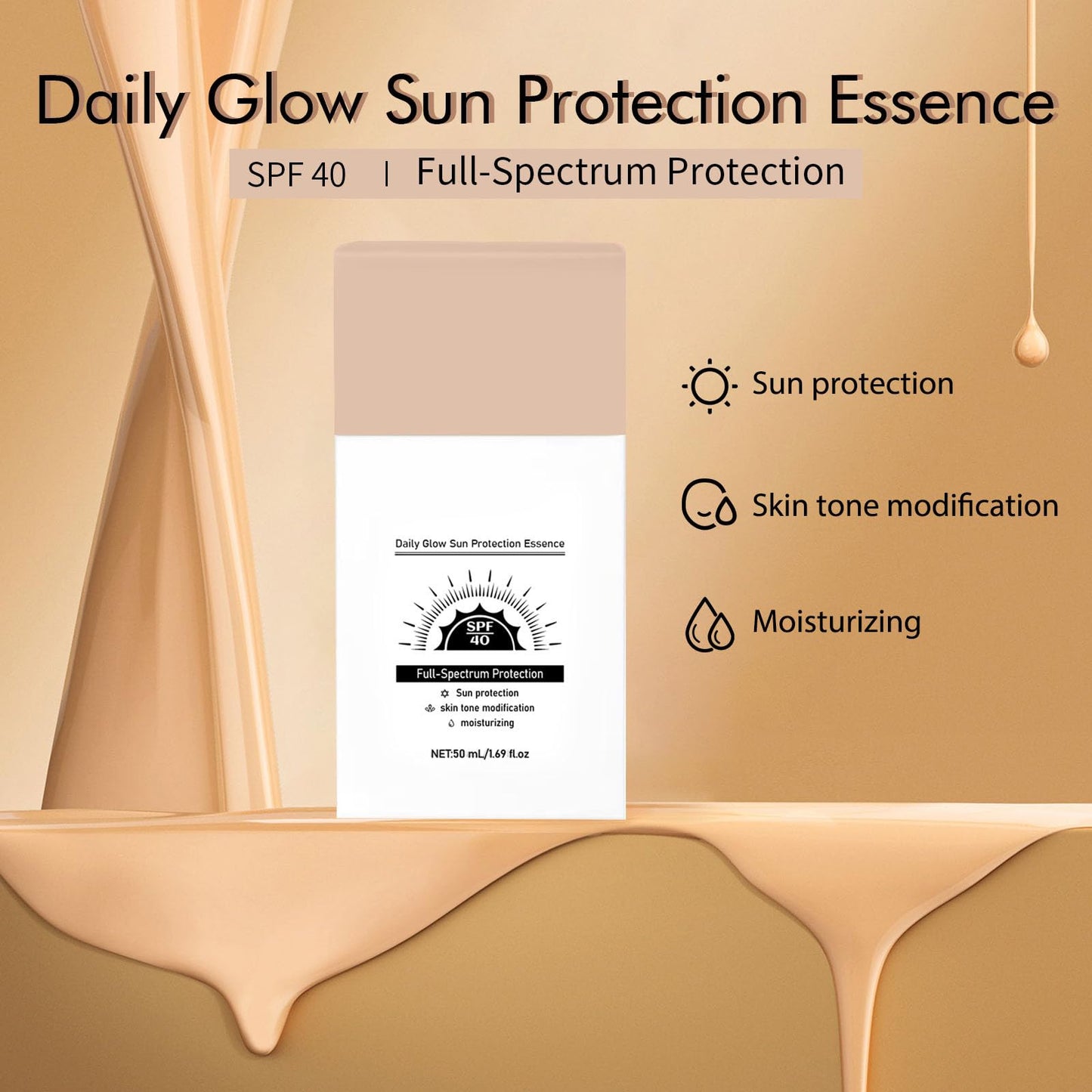 Daily Tinted Fluid Sunscreen for Face SPF 40, Korean Skincare Moisturizing Fluid with Hyaluronic Acid & Vitamin E, Sheer Lightweight Broad Spectrum Protection, Vegan & Cruelty-Free, 1.69 fl.oz (102)