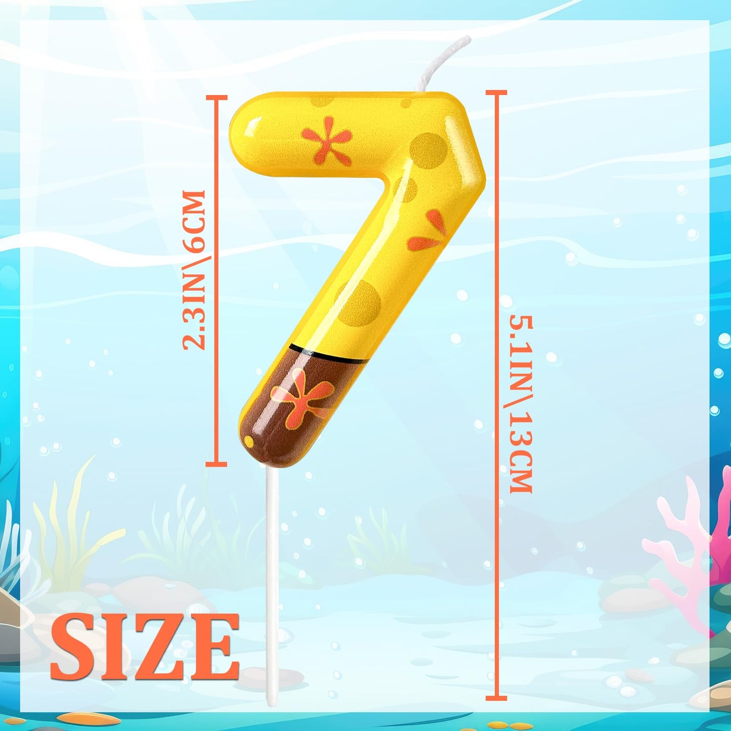 NHJINX Number 7 Birthday Candle, 7th Birthday Cake Decoration, Playful Yellow and Polka Dot Print, Suitable for Ocean Cartoon Theme Party Supplies and Celebration Decorations(Yellow 7)