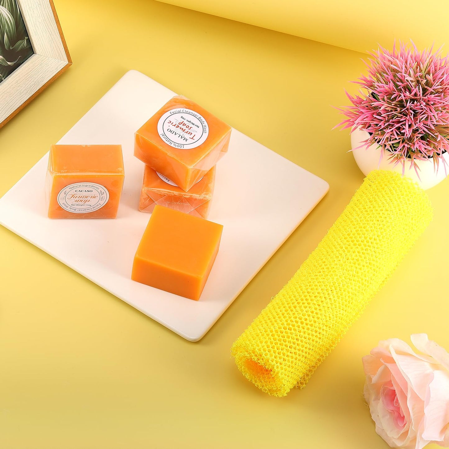 Cptoion 2 PCS Turmeric Soap Bar for Face and Body,Gentle Turmeric Face Soaps,Skin Soaps for All Skin Types