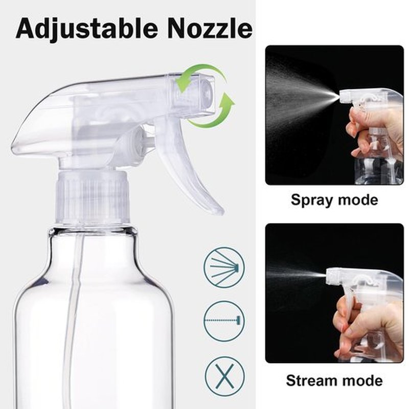 Plastic Spray Bottles Empty Spray Bottle 16.9oz/500ml 2 Pack Heavy Duty Spraying Bottles Mist/Stream Water Bottle for Cleaning Solutions, Essential Oils, Hair, Cooking (Clear)