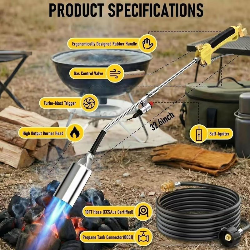 Propane Torch Weed Burner Kit - High Heat Output Flamethrower with 10FT Hose & Storage Bag | Ideal for Weeding, Roofing & BBQ