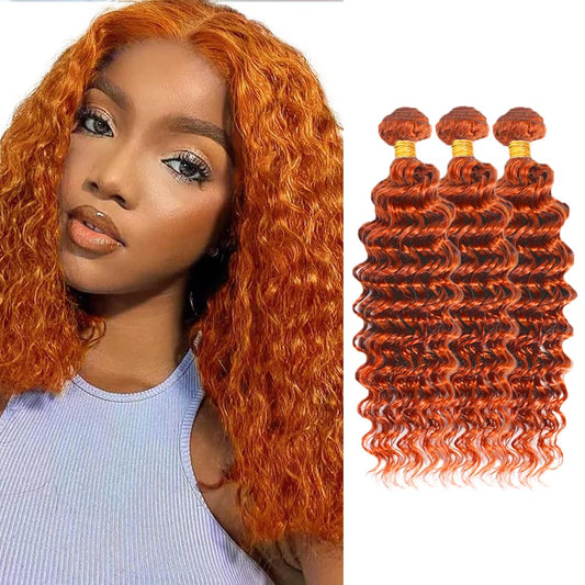 #350 Deep Wave Bundles Ginger Human Hair Bundles Orange Deep Wave Bundles 20 20 20 Inch Same Length 3 Bundles Double Weft Ginger Hair Weave