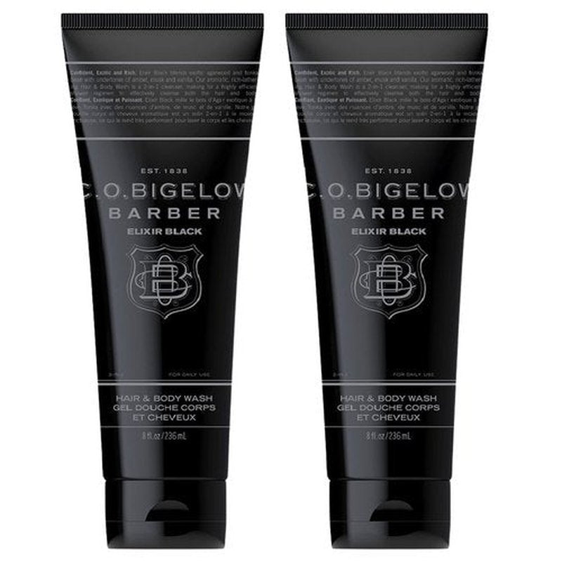 C.O. Bigelow Men's Hair and Body Wash, Elixir Black, No. 1605, 8 fl oz, Mens Body Wash & Shampoo, Musk & Vanilla Moisturizing Mens Shampoo & Body Cleanser, Pack of 2