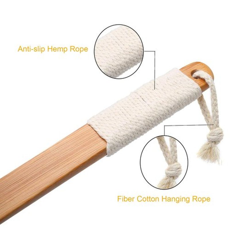 Leotruny 100% Natural Exfoliating Loofah with Long Wooden Handle Shower Back Brush (Off-White (2 Pack))