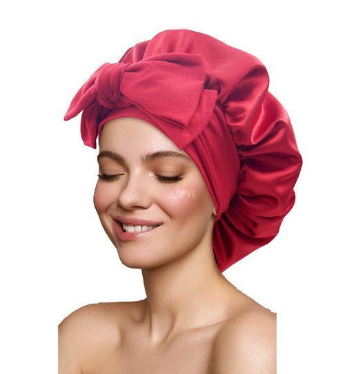 Satin Bonnet Silk Bonnet Hair Bonnet for Sleeping Large Bonnets with Tie Band Hair Wrap with Adjustable Straps Hair Cap Night Sleep Caps for Women Curly Braid Hair Wine Red