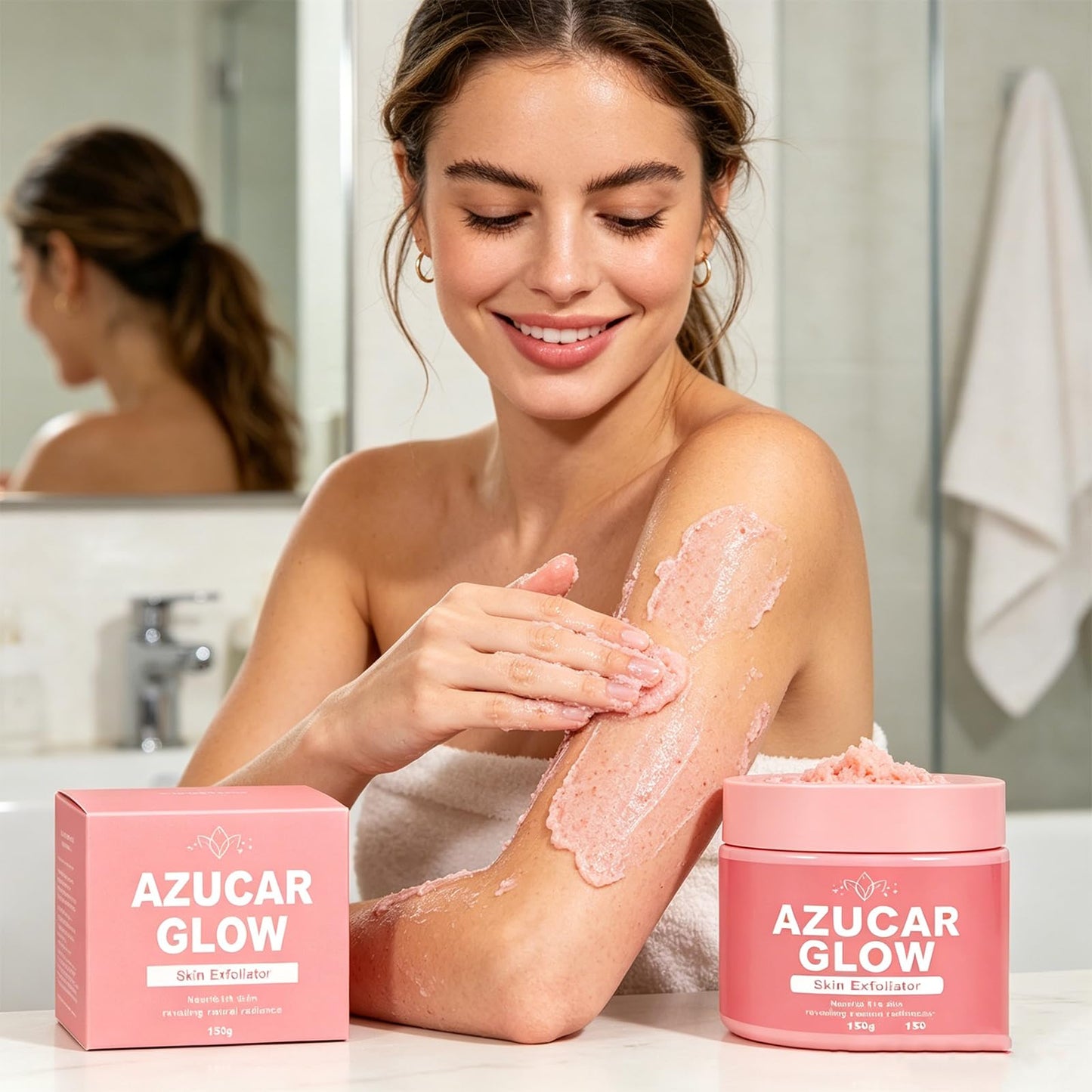 Azucar Glow Blanqueador Y Exfoliante, Natural Sugar Body Scrub with Vitamin C, Cucumber, And Chamomile Extract, Exfoliating & Moisturizing Body Polish, Organic Face & Body Scrub (1pcs)