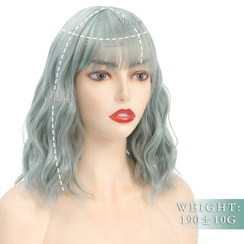 FimTim Short Wavy Bob Wig with Bangs for Women - Colorful Synthetic Wig for Daily Use