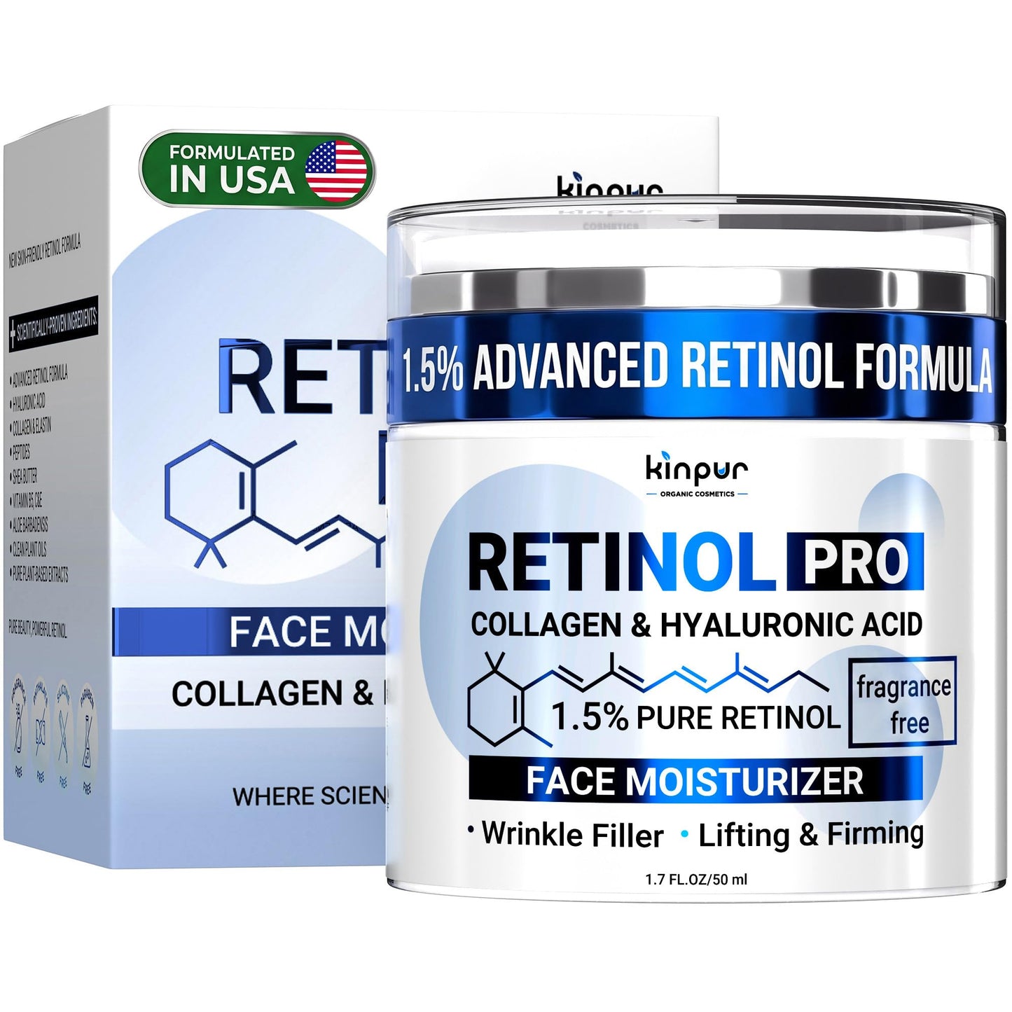 Retinol Face Cream – Anti-Aging Moisturizer w/ 1.5% Encapsulated Retinol, Natural Extracts, Premium Collagen & Hyaluronic, Panthenol – Firming & Hydrating Skincare for Dryness and Wrinkles 1.7fl oz