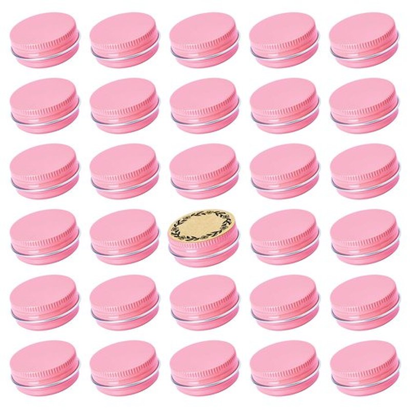 0.5 oz Screw Top Aluminum Tin Jar with Screw Lid and Blank Labels (Pink - Pack of 32)