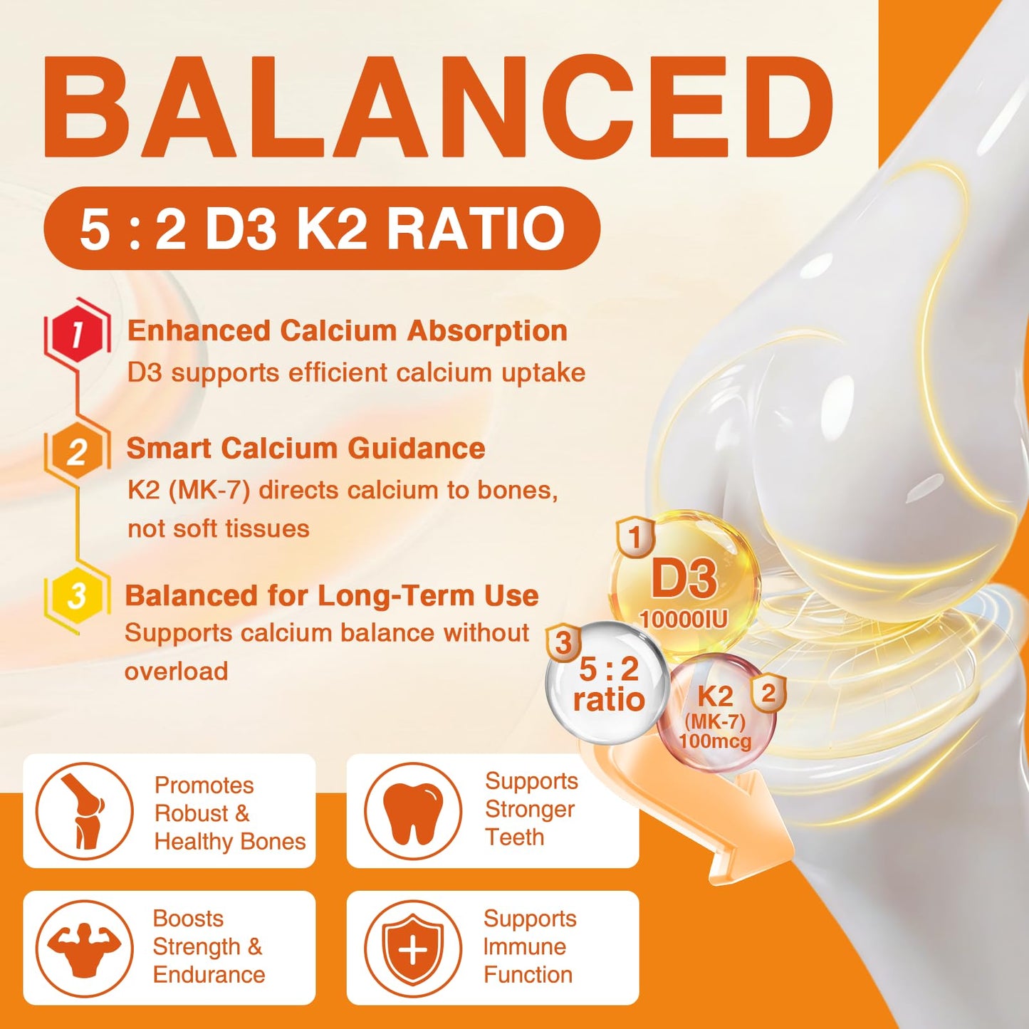 ZEBORA Vitamin D3 K2 - Maximum Strength 10000IU D3 & 100mg K2 as MK-7 - Heart, Bone, Immune Health & Antioxidan Defenses Support - Gluten-Free, Non-GMO, 120 Capsules
