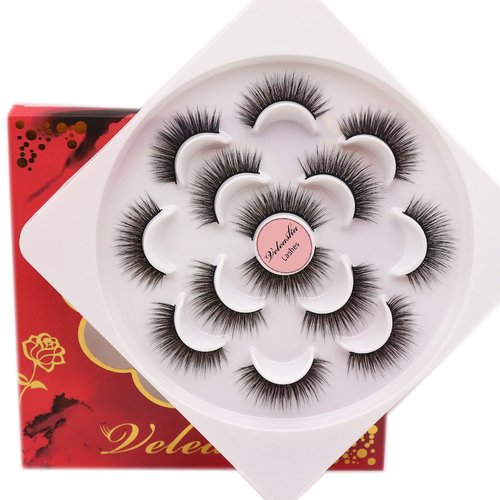 Veleasha Lashes 5D Faux Mink Lashes False Eyelashes Handmade Eye Lashes Wispy Fluffy Fake Lashes Eyelashes Natural Look 7 Pairs Luxurious Volume Fake Eyelashes Pack (5D32)