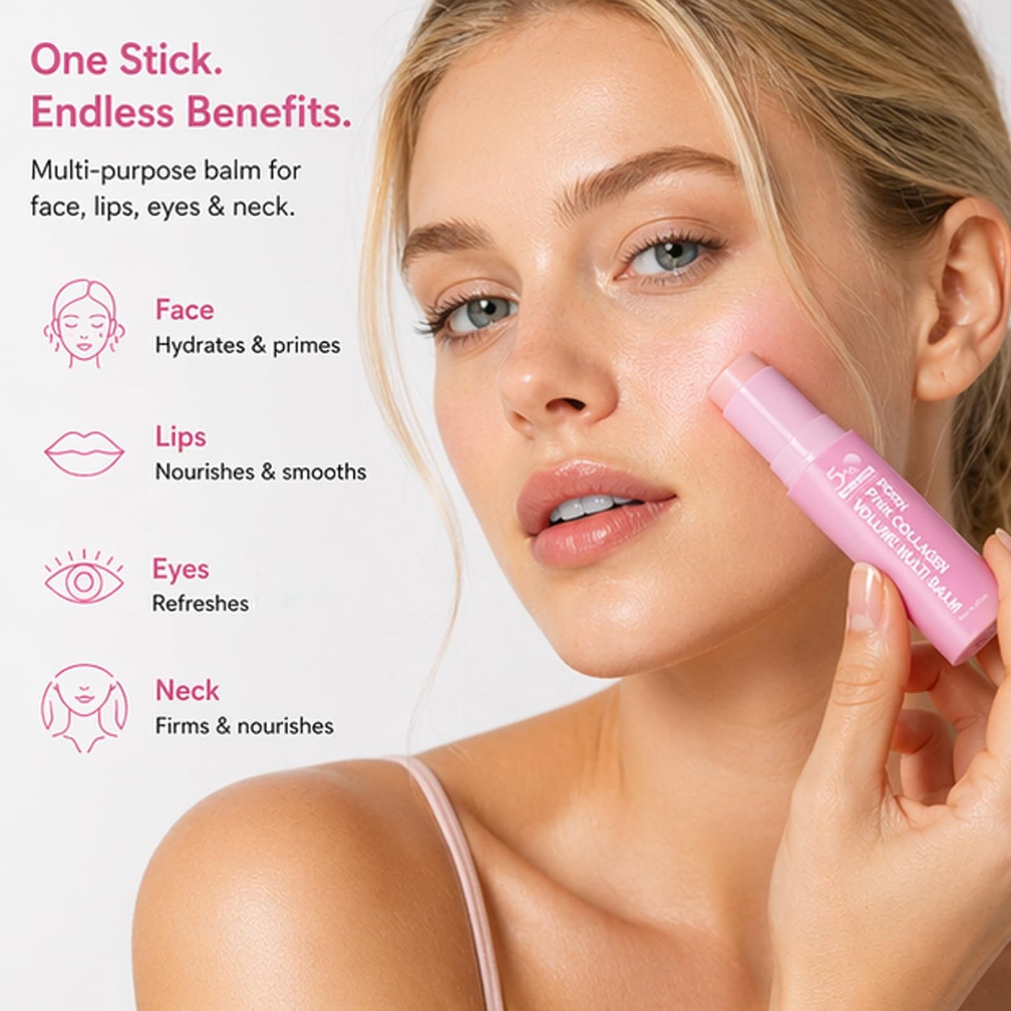 Seolys PDRN Pink Collagen Volume Multi Balm - Hydrating Skin Stick for Face, Lips, Eyes & Neck, All-in-One Smoothing Balm with Volufiline, Makeup Base, Travel-Friendly, Nourishes for Healthy Glow