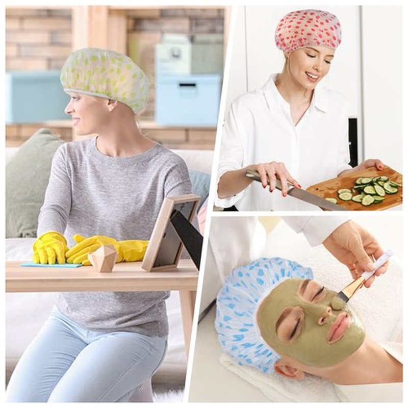 6 Pcs Shower Caps, Waterproof Bath Caps Plastic Reusable Shower Caps Elastic Band Bath Hair Caps for Women Kids
