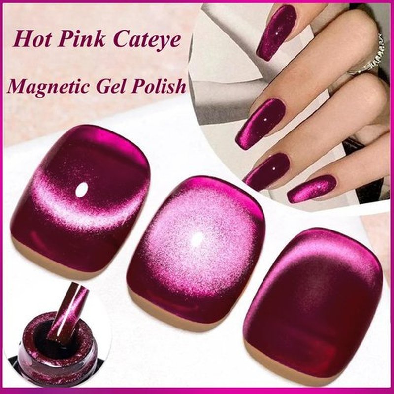KAHSOSE Hot Pink Cat Eye Gel Polish, Cat Eye Gel Nail Polish with Magnet, 12D Gel Magnetic Nail Polish, UV Dark Pink Cat Eye Gel Nail Polish Long Wearing, Cateye Gel Polish for All Seasons