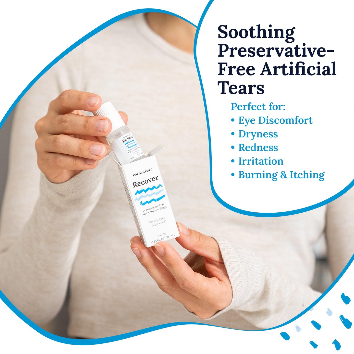 CorneaCare Recover: Eye Drops | Preservative Free Artificial Tears | Hydrating Eye Drops for Dry Eye Relief & Redness | Multi-dose Bottle (300 Drops)