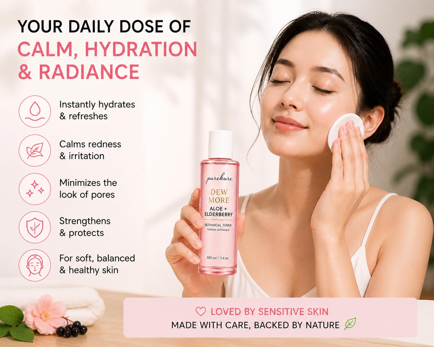Aloe & Elderberry Facial Toner, Organic, Alcohol-Free, Hydrating Face Toner for Sensitive Skin – Soothing & Pore Minimizing, Gentle Glow Boosting Toner, 100ml