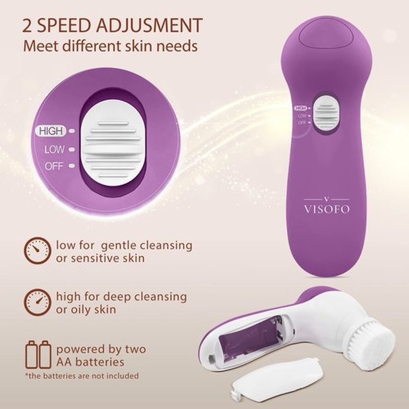 Face Scrubber | Facial Cleansing Brush Exfoliator Skin Care Products Beauty Products Powered Electric Wash Exfoliating Spin Cleanser Cleaning Scrub Including 7 Heads (Amethyst)