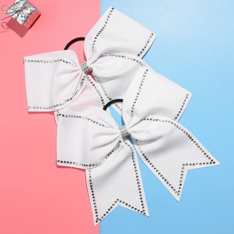 DEEKA 10 PCS 8" Rhinestones Large Cheer Hair Bows Glitter Cheer Ponytail Holder Handmade for Teen Girls Softball Cheerleader Sports -White