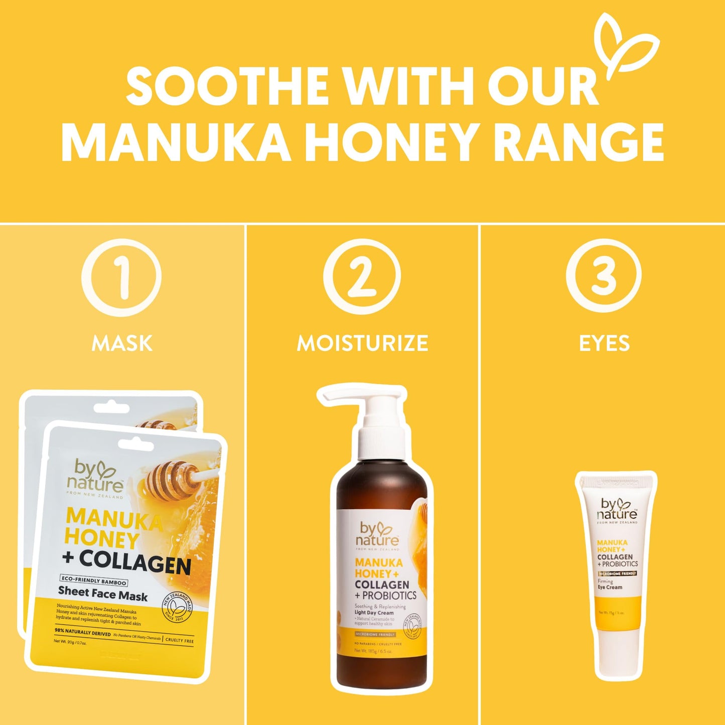 By Nature Manuka Honey + Collagen Sheet Face Mask – Hydrating & Firming Skincare – Moisturizing Face Mask for Dry or Tired Skin – Anti-Aging Self Care Sheet Mask (Pack of 12)