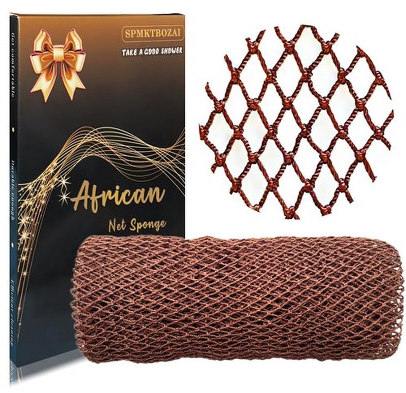 SPMKTBOZAI African Net Sponge Authentic, African Exfoliating Sponge Real African Net Black Owned, African Bath Sponge Back Scrubber, Body Exfoliator Shower Bath Accessories (Brown)