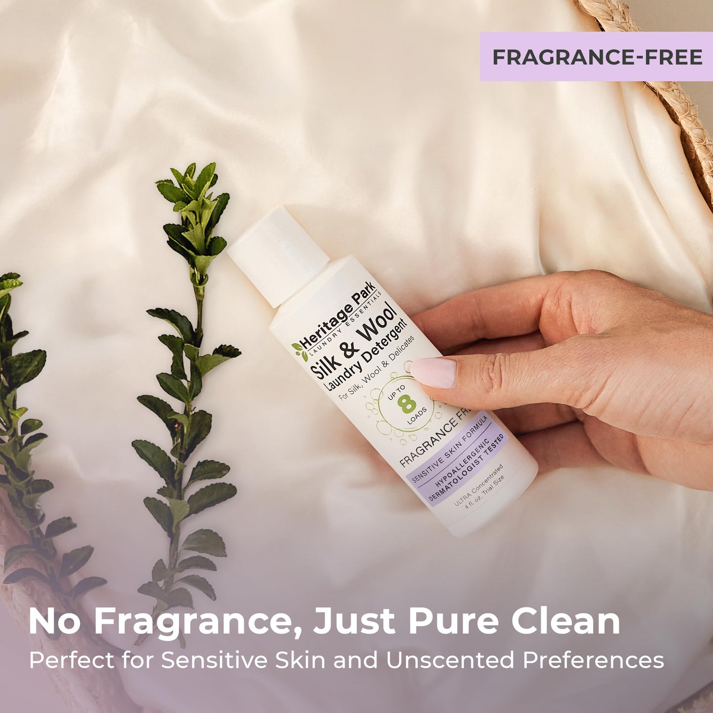 Heritage Park Silk & Wool Fragrance Free, Hypoallergenic, pH-Neutral Laundry Detergent - Dermatologist-tested, Sensitive Skin-Friendly, Enzymes-Free, Ultra Concentrated (4 Fl Oz)