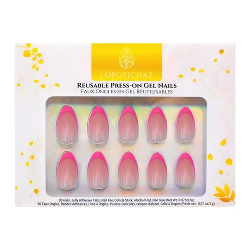 Short Press On Nails Lopotichat - Pink Goddess | Hot Pink Press On Nails | Reusable Fake Nails with Glue | French Tip Press On Nails Almond - 30pcs 15 Sizes Gel Nail Kit