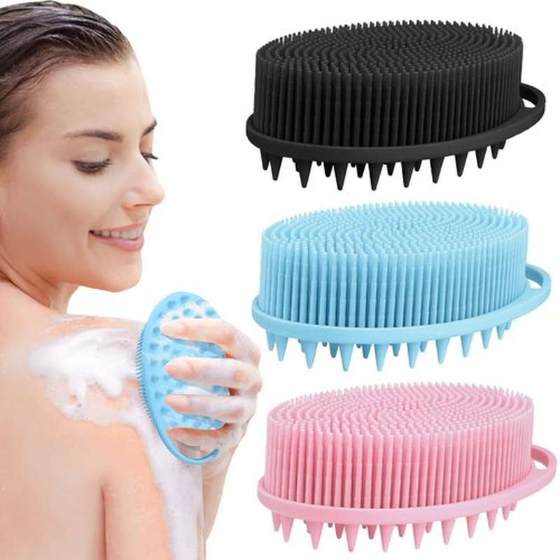 2 in 1 Silicone Body Scrubber Shampoo Brush, Shower Body Scrubber, Silicone Bath Scrubber,Exfoliating Body Scrubber, Scalp Massager, Silicone Loofah Body Scrubber, Clean Sanitary,Rapid Foaming-3 Pack