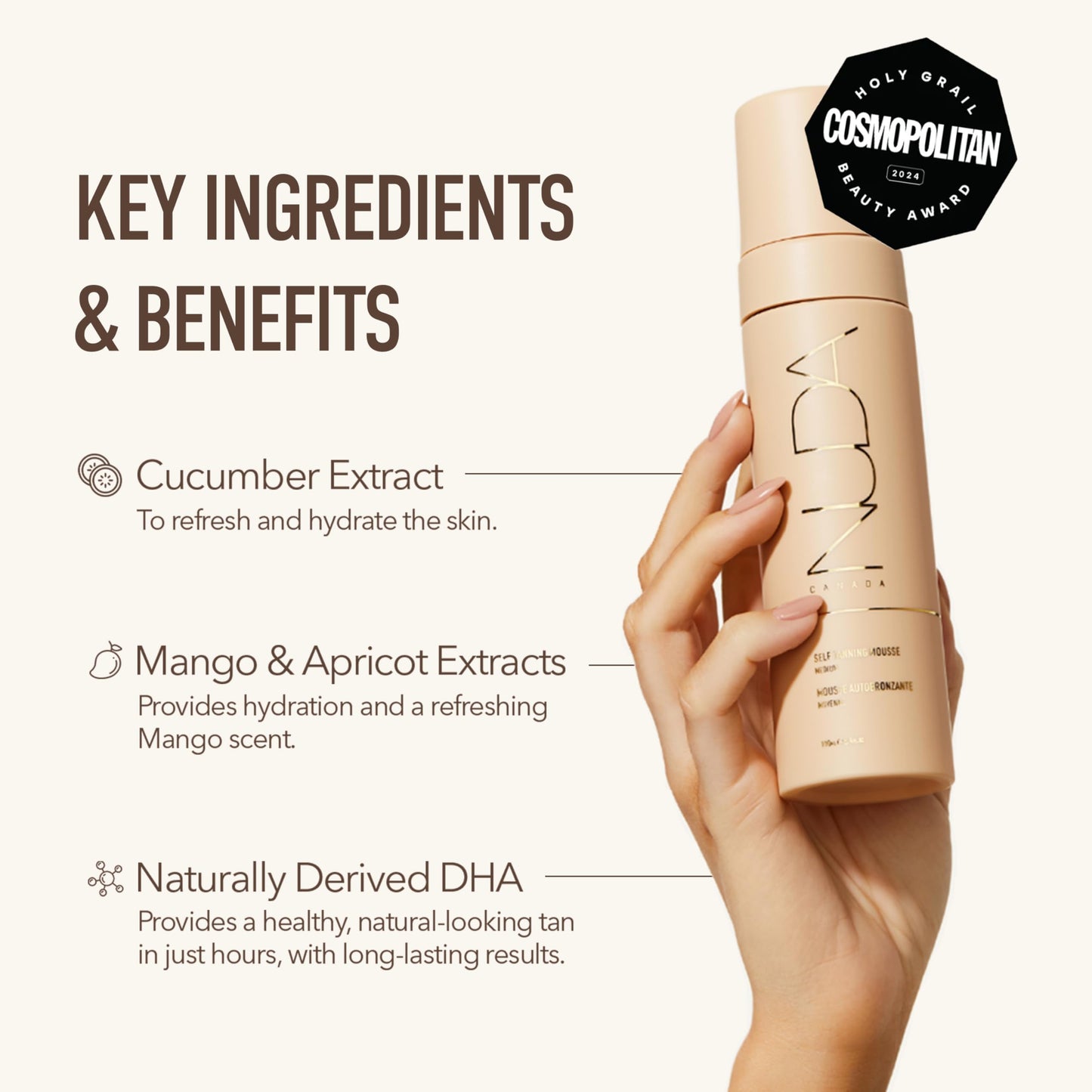 Nuda BronzeFoam Self Tanning Mousse | Lightweight, Fast-Drying & Streak-Free Sunless Tanner | Made with Niacinamide,Bakuchiol,Orchid Stem Cells,Panthenol & Ceramides | Easy to Apply (Medium,6.5 Fl Oz)