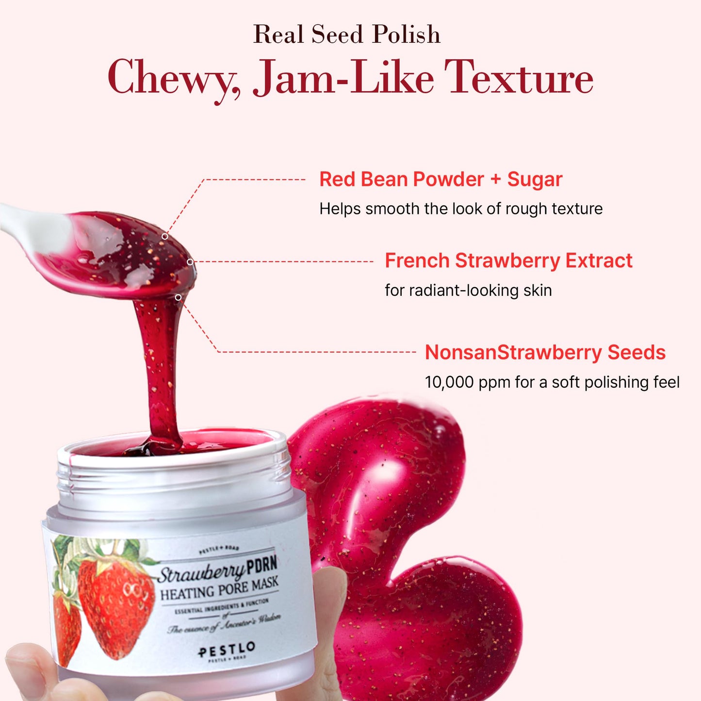 PESTLO Strawberry PDRN Heating Pore Mask (2.46 oz.) – Warming Pore Mask with Strawberry Seeds, Berry PDRN & Collagen for Gentle Exfoliation, Smooth & Radiant Skin