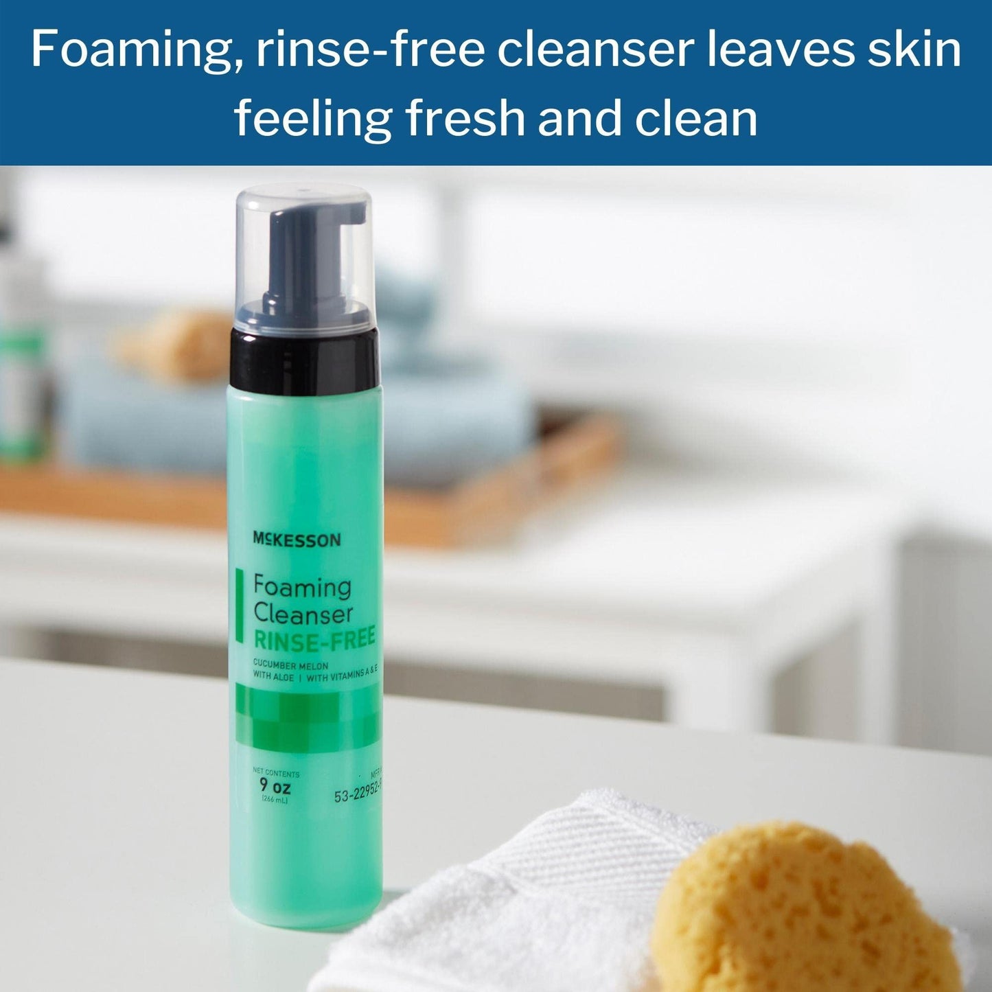 McKesson Rinse-Free Foam Cleanser with Aloe, 9 oz [1 Count] Vitamin A and E - Body Wash & Shampoo for Elderly, Hospital Grade, Cucumber Melon