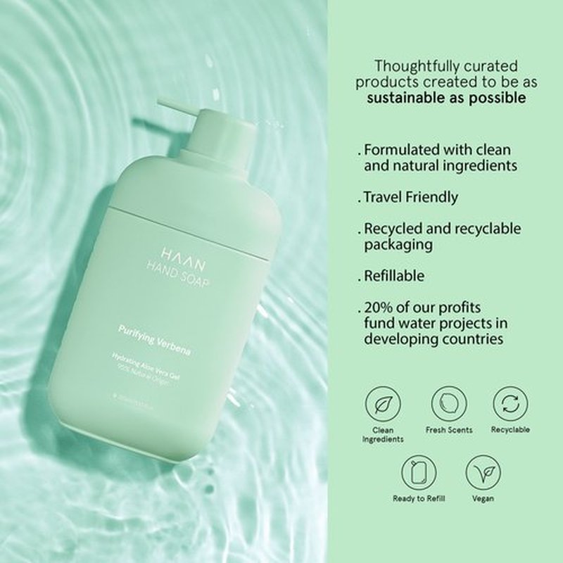 HAAN Foaming Hand Soap | Moisturizing Liquid Hand Soap for Dry Skin | Multi Purpose Hand Wash with Aloe Vera & Cocos Nucifera | Natural Bathroom Soap w/Pump Dispenser | Purifying Verbena Scent