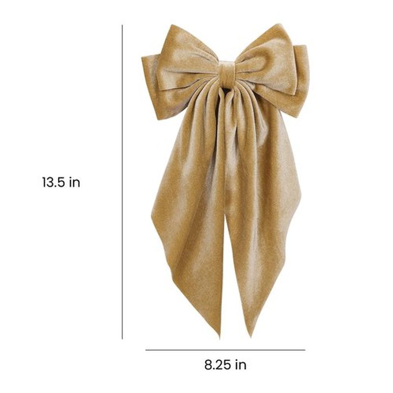 Khaki Velvet Large Hair Bow Long Tail Bowknot Hair Barrette Clip 8.26 Inch Women Girls Fall Winter Ponytail Holder Hair Accessories