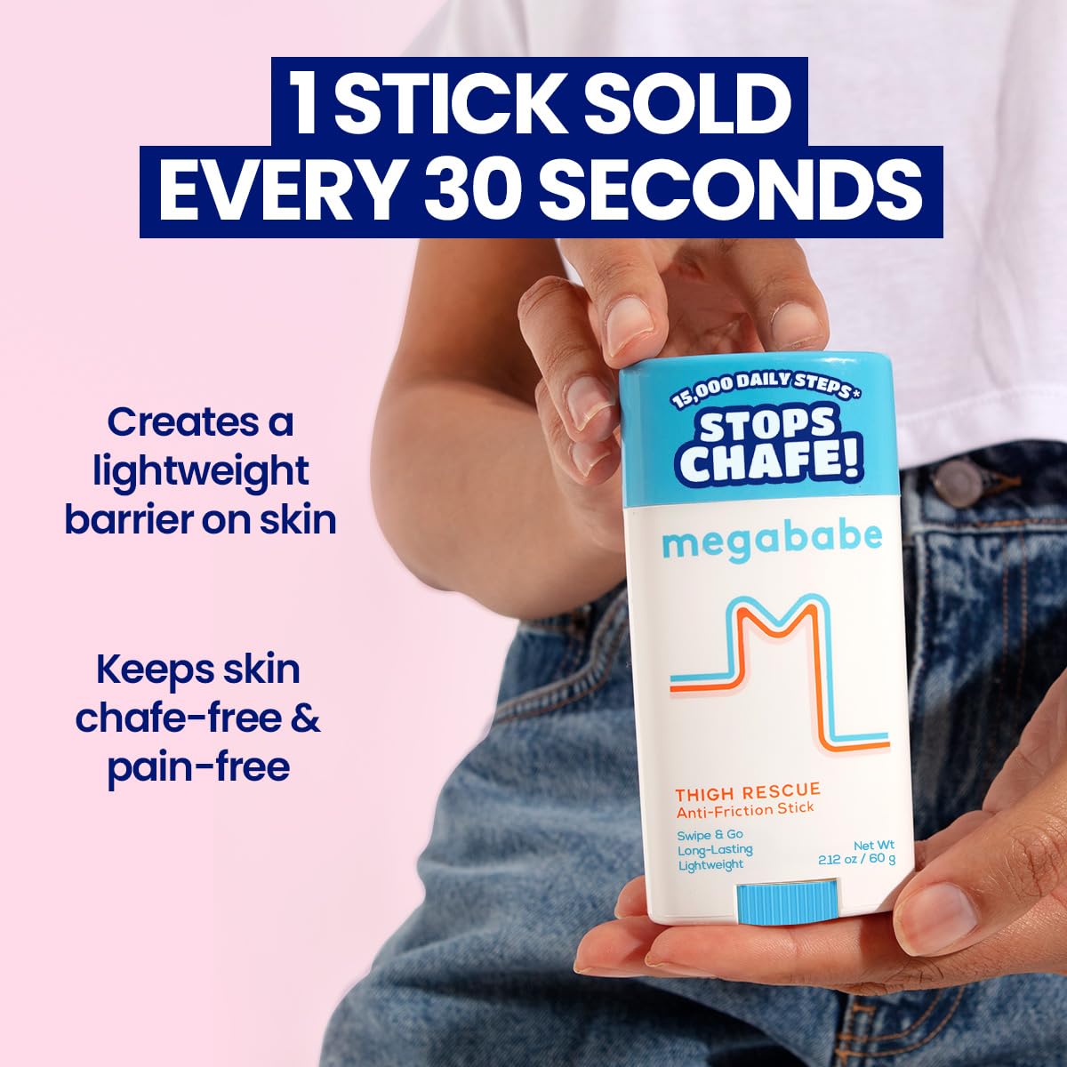 Megababe Thigh Rescue Anti-Chafe Stick | Prevents skin chafe & irritation | Thighs, arms, bra-lines & more | Summer and Hot Weather Essentials | 2.12oz (Pack of 1)