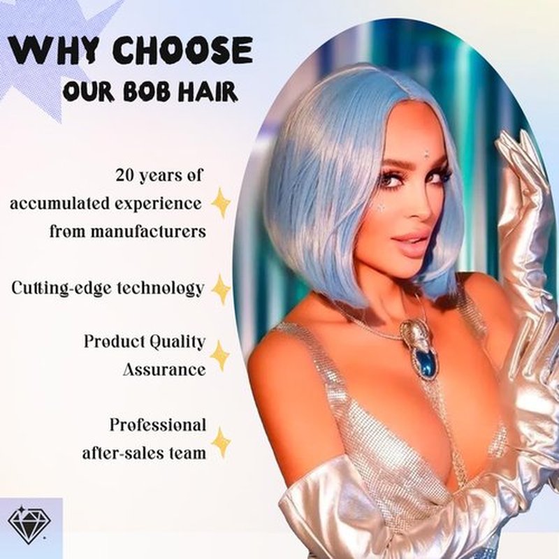 SUKRI Straight Blue Bob Wig 12 Inch Light Blue Bob Wigs for Women Middle Part Heat Resistant Synthetic Hair Natural Looking Costume Cosplay Halloween Party Use