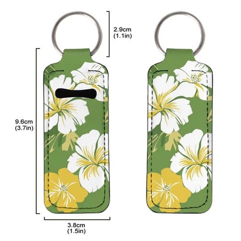 SEANATIVE Tropical Flowers 5 PCS Chapstick Holder Keychain Clip-on Sleeve Chapstick Pouch Neoprene Keychains Lipstick Holder Lip Balm Holster Keychain Holder for Chapstick Tracker