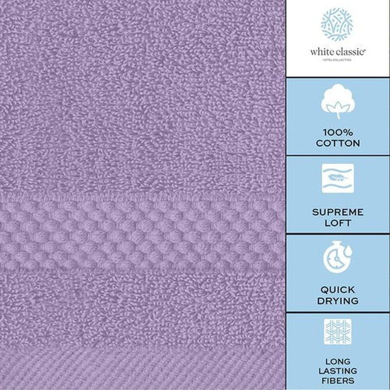 White Classic Luxury Washcloths for Bathroom-Hotel-Spa-Kitchen-Set - Circlet Egyptian Cotton - Highly Absorbent Hotel Quality Face Towels - Bulk Set of 12-13x13 Inch (Lavender)