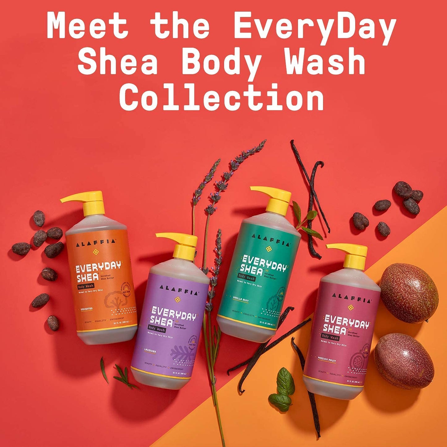 Alaffia Everyday Shea Body Wash, Naturally Helps Moisturize and Cleanse Without Stripping Natural Oils with Fair Trade Shea Butter, Neem, and Coconut Oil Vanilla Mint 32 fl oz - 2 Pack