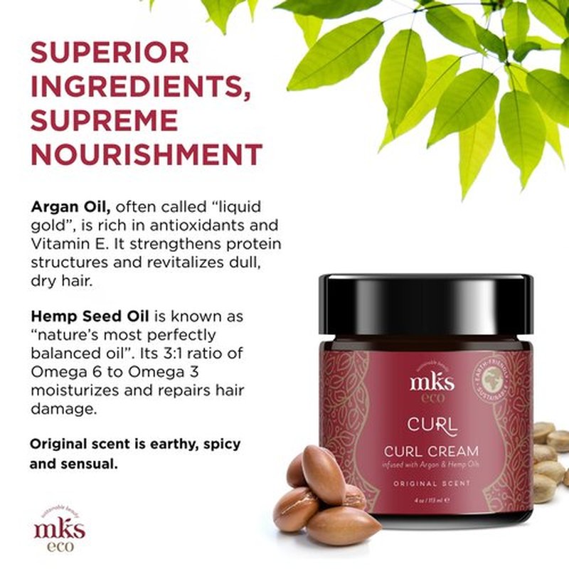 MKS eco Curl, Original Scent - 4 oz - Curl Cream - Define Curls, Eliminate Frizz & Flyaways - Jojoba, Hemp Seed & Moroccan Argan Oil - Vegan & Cruelty Free
