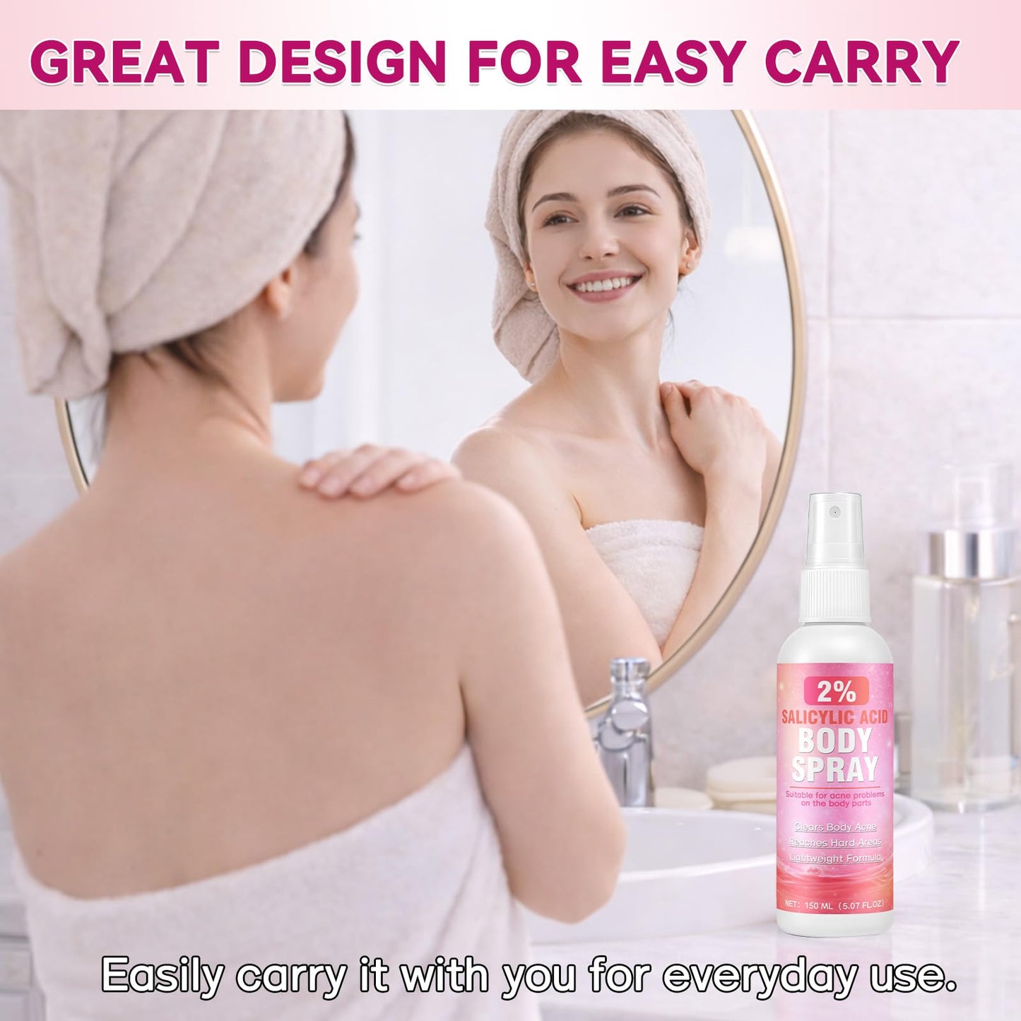 2% Salicylic Acid Spray, 360°Acne Spray, Targets Blemishes, Blackheads, Reduces Body Breakouts, Pore Clarifying, Ideal for Back, Chest, Shoulders, All Skin Types, 5.07 fl.oz