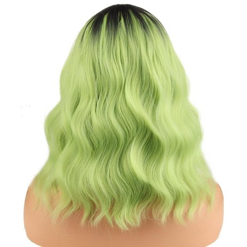 BERON 14 Inches Matcha Green Wig with Bangs Ombre Green Wigs Short Green Wigs for Halloween Party