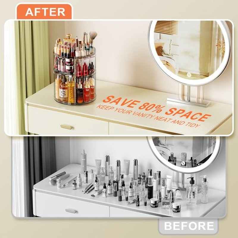 Auxmir Rotating Makeup Organizer, DIY 9 Adjustable Layers Spinning Skincare Organizer, Cosmetic Organizer with Brush Holder Perfume Tray, Multi-Function Storage Carousel for Vanity Bathroom Countertop