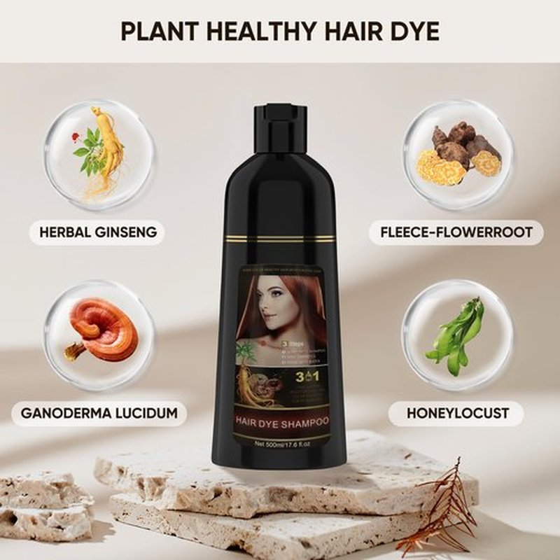 Lancity Hair Dye Shampoo 3-In-1 Hair Color Shampoo Instant Coloring Gray Hair Coverage Nature Herbal treated for Men and Women (500mL,17.6 Fl Oz) (Wine red)